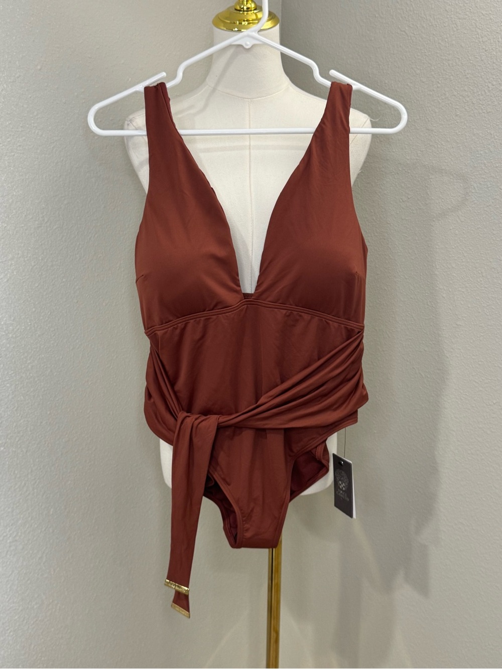 Vince Camuto Cocoa Rust Wrap One Piece Swimsuit NWT 12